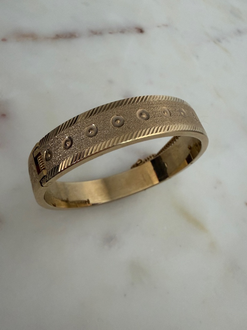 West Germany 1960s Mid Century Gold Tone Metal Hinged Bangle Bracelet